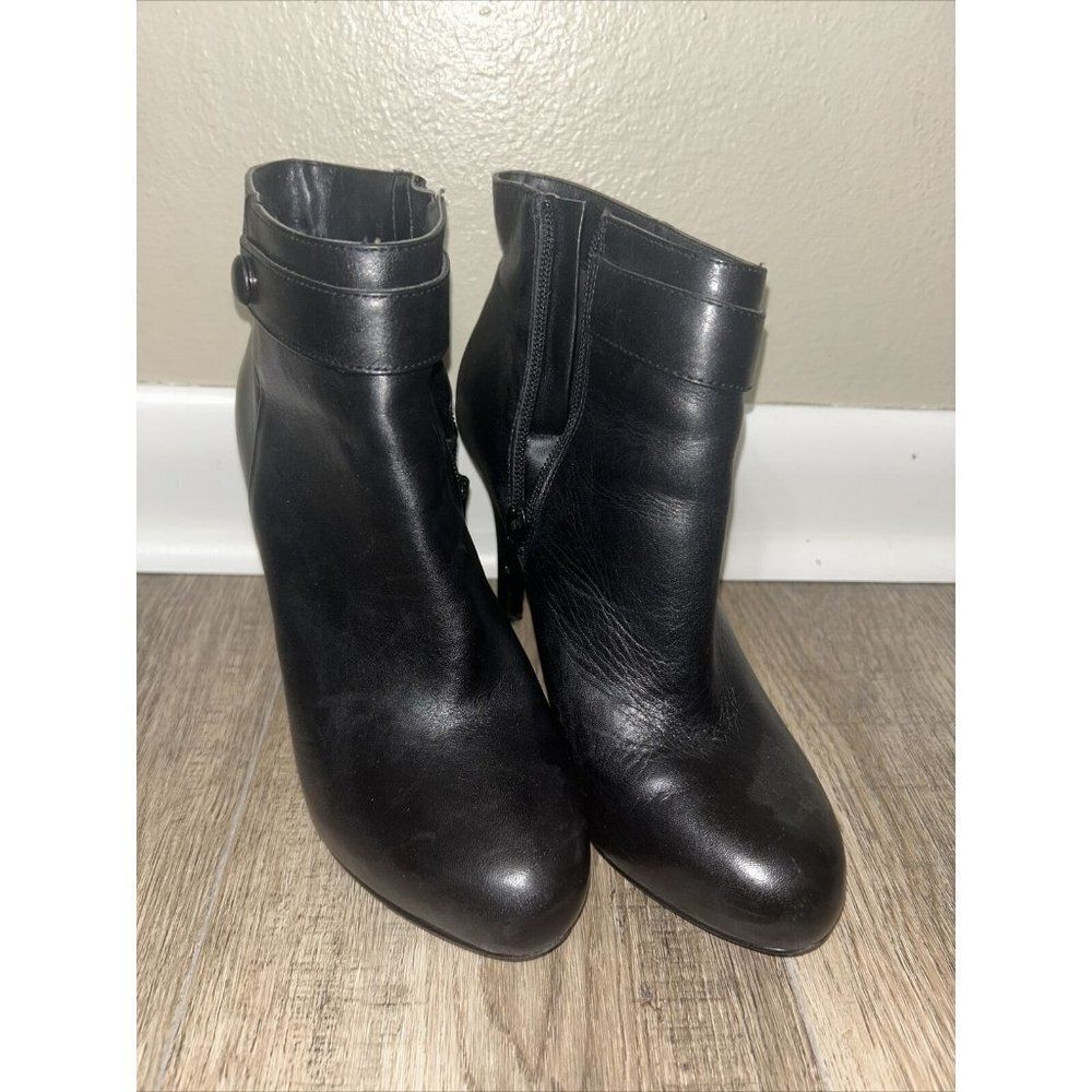 Nine West Womens Gowithito 1437 0714 Leather Zip Black Ankle Booties Size 7.5 M